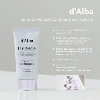  Kem Chống Nắng Thuần Chay Dalba UV Essence Waterfull Tone Up Purple correcting | Da mặt